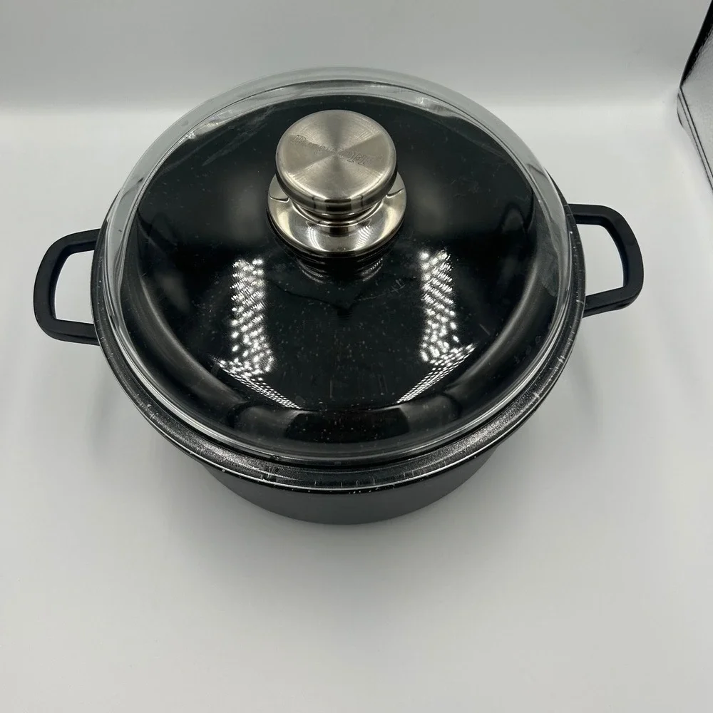 BergHOFF Black Speckled Nonstick Stockpot Dutch Oven with‎ Glass Lid 4.4qt 10in